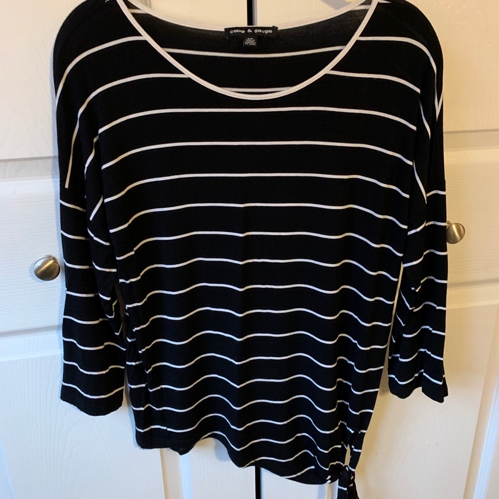 Cable & Gauge Striped Tie Front Top